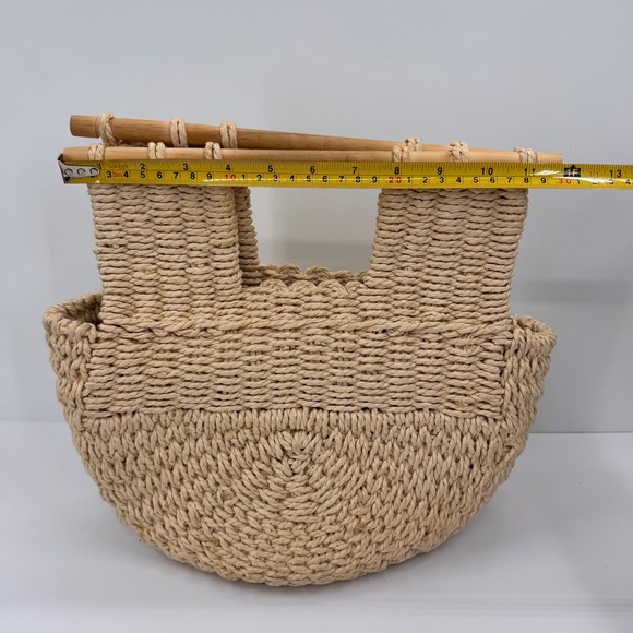 Woven Straw Tote Bag Half Moon Wooden Handle Beige Boho Summer Handbag Unbranded - Picture 6 of 12